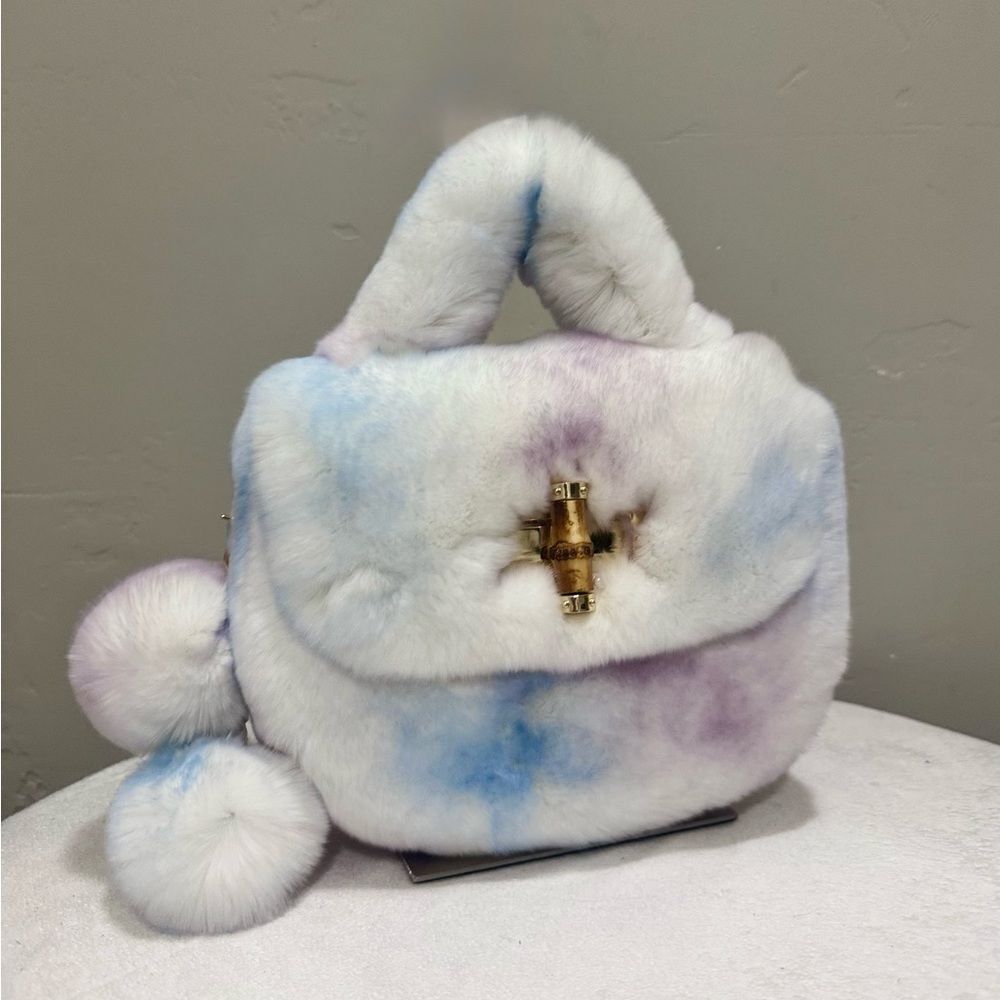 Stunning Real Rex Rabbit Fur Handmade Top Handle Bag &  Fur Balls Bag Charm